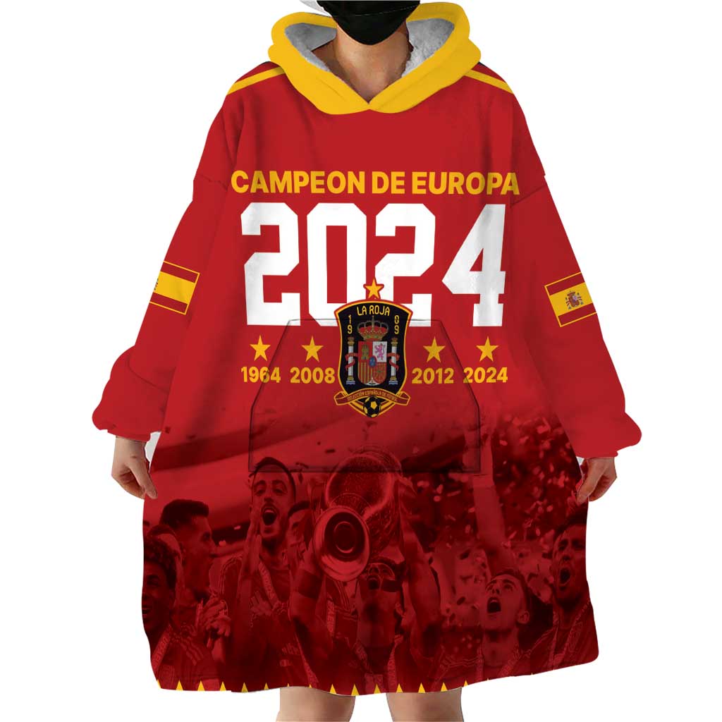 Custom Espana Campeon De Europa Wearable Blanket Hoodie Spain History Champions - Wonder Print Shop