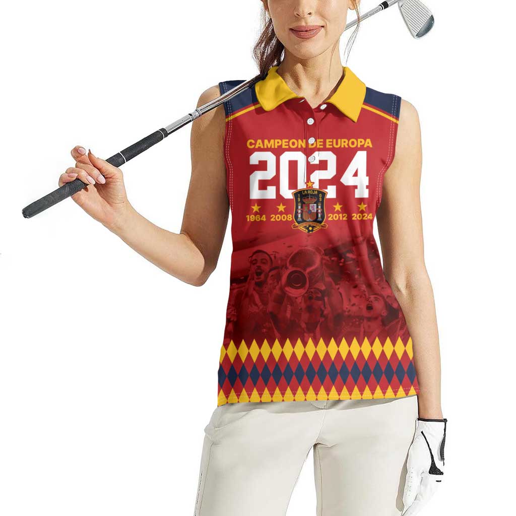 Custom Espana Campeon De Europa Women Sleeveless Polo Shirt Spain History Champions - Wonder Print Shop