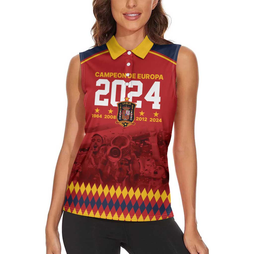 Custom Espana Campeon De Europa Women Sleeveless Polo Shirt Spain History Champions - Wonder Print Shop