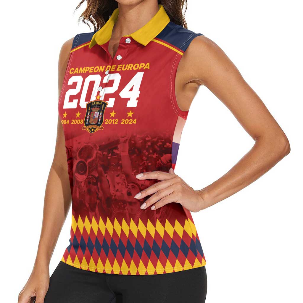 Custom Espana Campeon De Europa Women Sleeveless Polo Shirt Spain History Champions - Wonder Print Shop