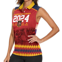 Custom Espana Campeon De Europa Women Sleeveless Polo Shirt Spain History Champions - Wonder Print Shop