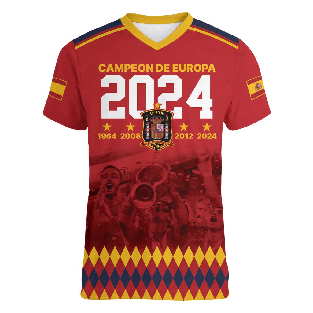 Custom Espana Campeon De Europa Women V-Neck T-Shirt Spain History Champions - Wonder Print Shop