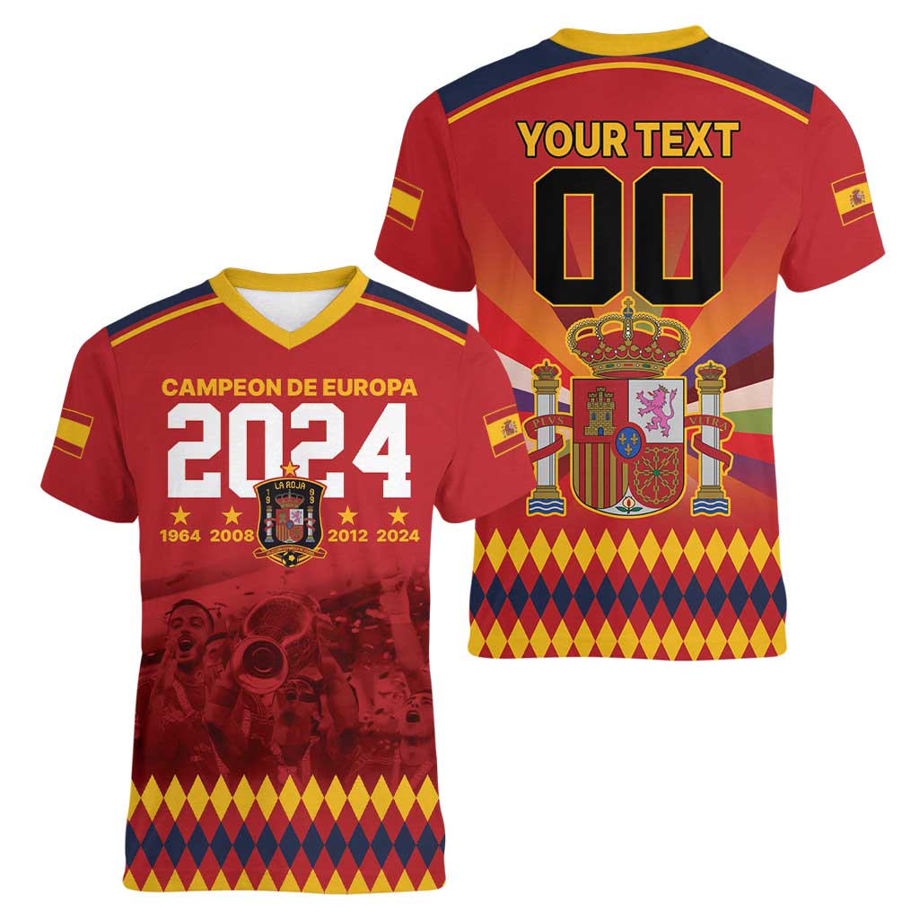 Custom Espana Campeon De Europa Women V-Neck T-Shirt Spain History Champions - Wonder Print Shop
