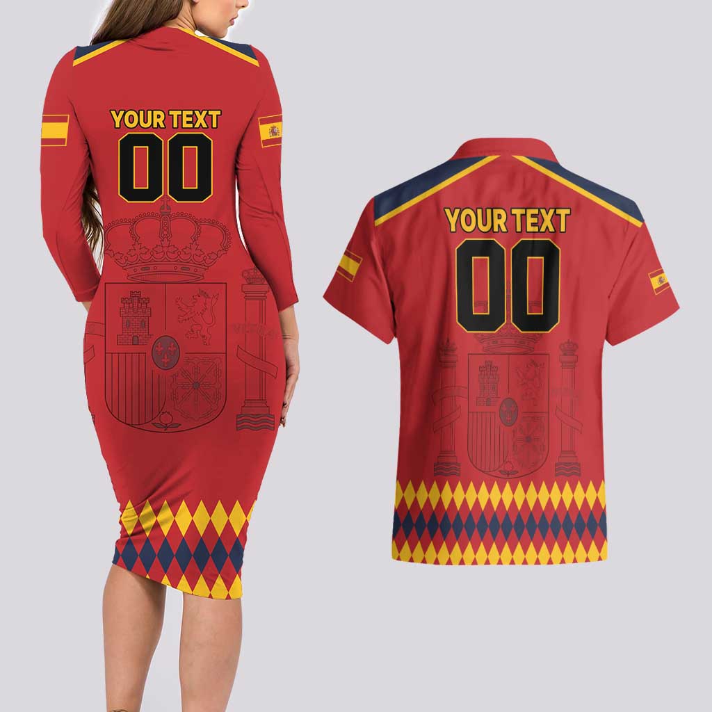 Custom Spain Euro 2024 Champions Couples Matching Long Sleeve Bodycon Dress and Hawaiian Shirt La Roja Campeon De Europa LT9 - Wonder Print Shop