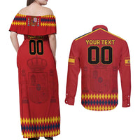Custom Spain Euro 2024 Champions Couples Matching Off Shoulder Maxi Dress and Long Sleeve Button Shirt La Roja Campeon De Europa LT9 - Wonder Print Shop