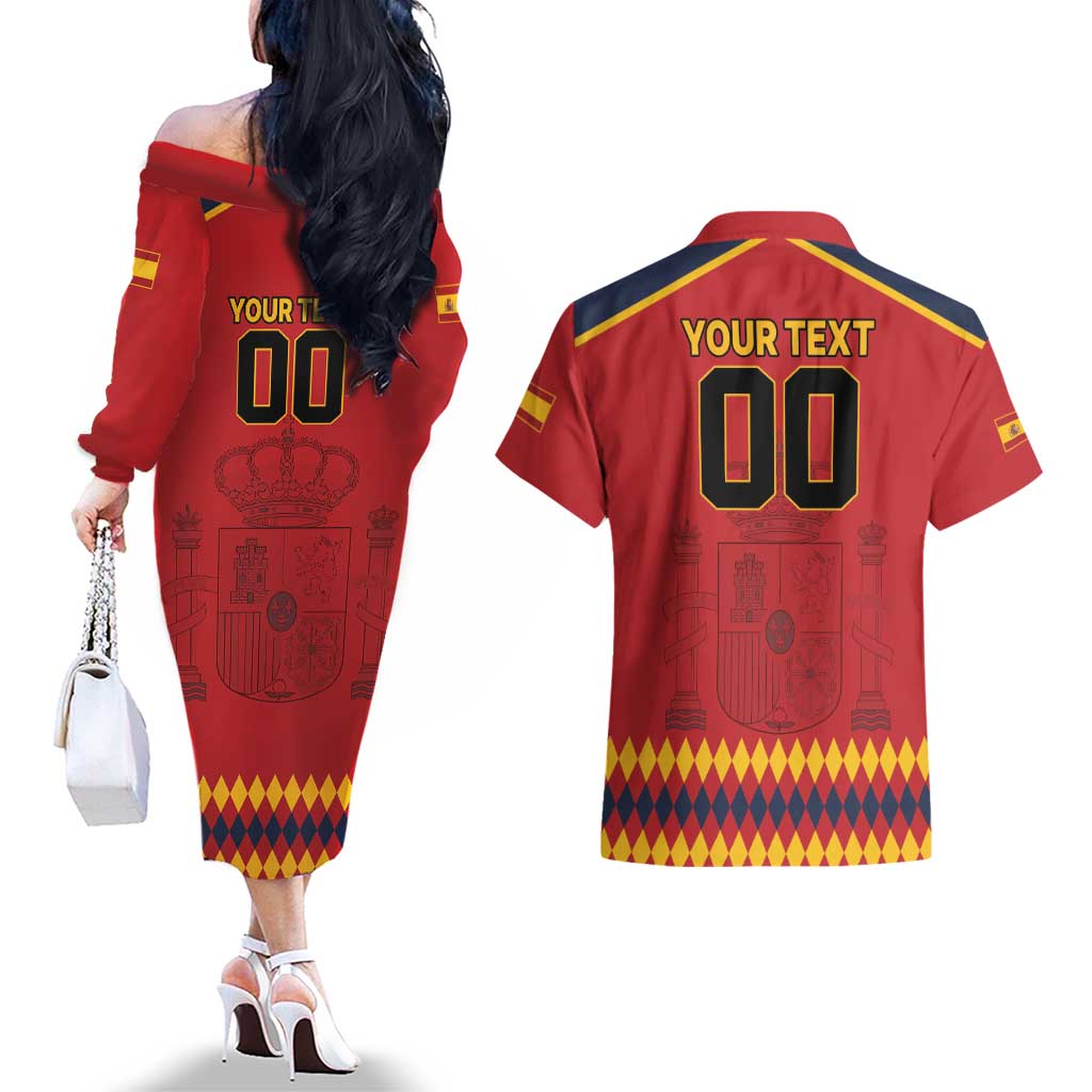 Custom Spain Euro 2024 Champions Couples Matching Off The Shoulder Long Sleeve Dress and Hawaiian Shirt La Roja Campeon De Europa LT9 - Wonder Print Shop