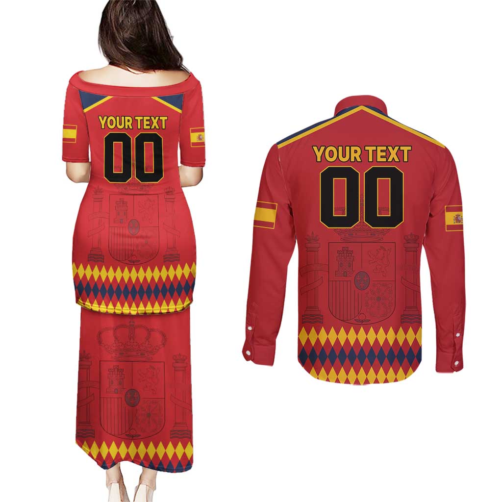 Custom Spain Euro 2024 Champions Couples Matching Puletasi and Long Sleeve Button Shirt La Roja Campeon De Europa LT9 - Wonder Print Shop