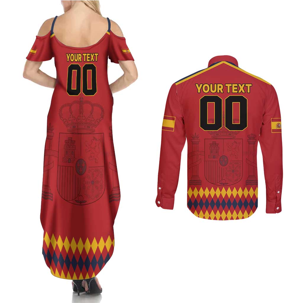Custom Spain Euro 2024 Champions Couples Matching Summer Maxi Dress and Long Sleeve Button Shirt La Roja Campeon De Europa LT9 - Wonder Print Shop