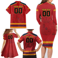 Custom Spain Euro 2024 Champions Family Matching Long Sleeve Bodycon Dress and Hawaiian Shirt La Roja Campeon De Europa LT9 - Wonder Print Shop