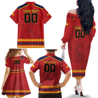Custom Spain Euro 2024 Champions Family Matching Off The Shoulder Long Sleeve Dress and Hawaiian Shirt La Roja Campeon De Europa - Wonder Print Shop