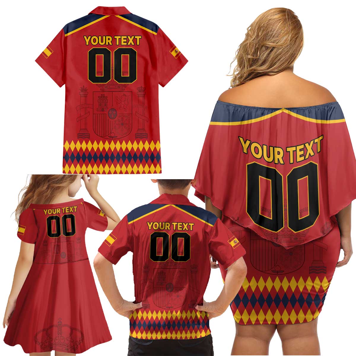 Custom Spain Euro 2024 Champions Family Matching Off Shoulder Short Dress and Hawaiian Shirt La Roja Campeon De Europa LT9 - Wonder Print Shop