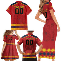 Custom Spain Euro 2024 Champions Family Matching Short Sleeve Bodycon Dress and Hawaiian Shirt La Roja Campeon De Europa - Wonder Print Shop