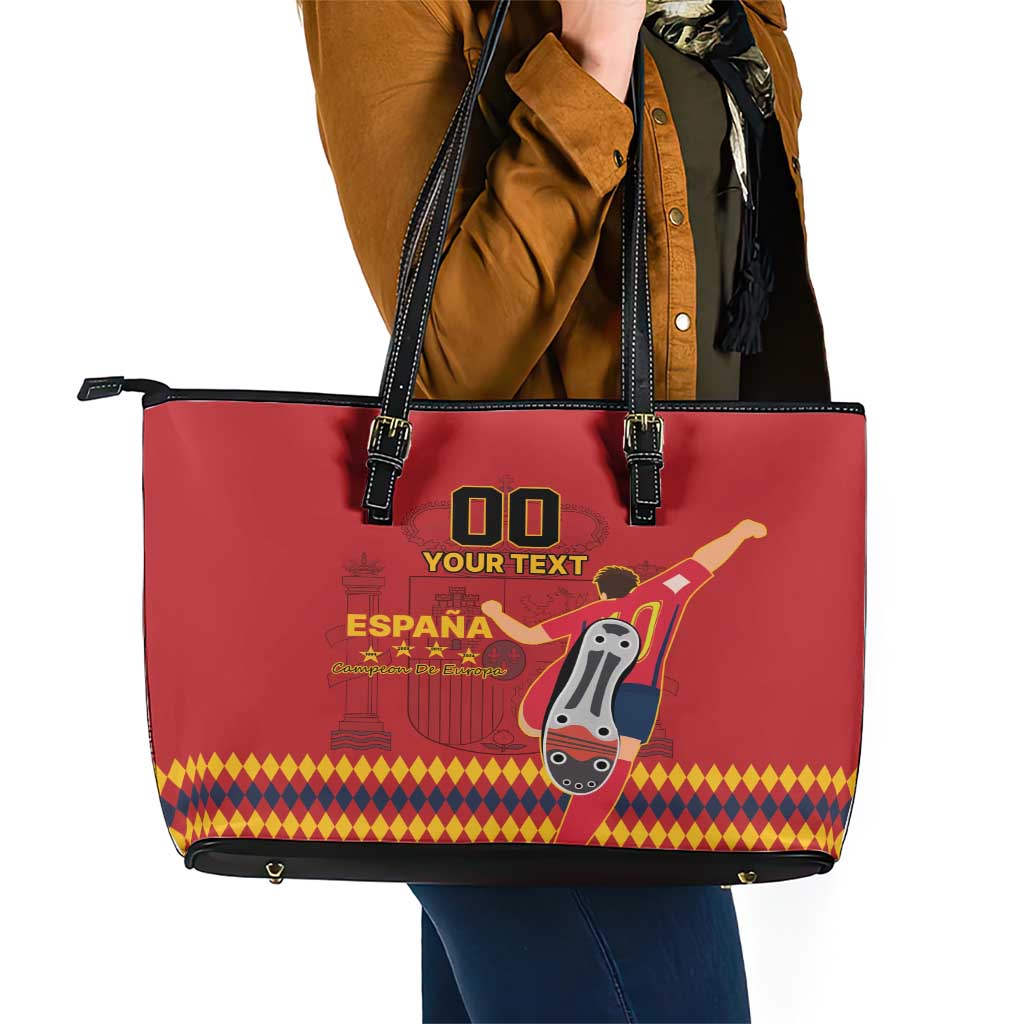Custom Spain Euro 2024 Champions Leather Tote Bag La Roja Campeon De Europa - Wonder Print Shop