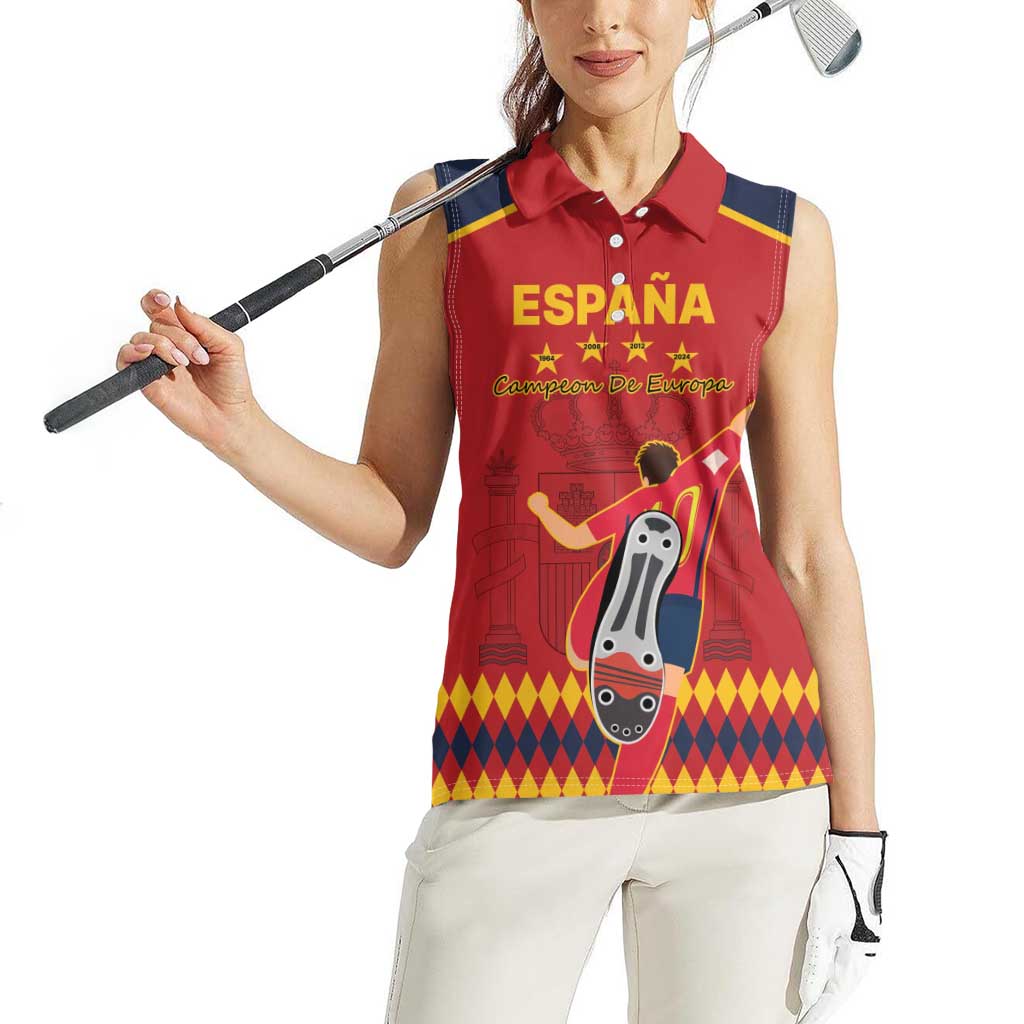 Custom Spain Euro 2024 Champions Women Sleeveless Polo Shirt La Roja Campeon De Europa - Wonder Print Shop