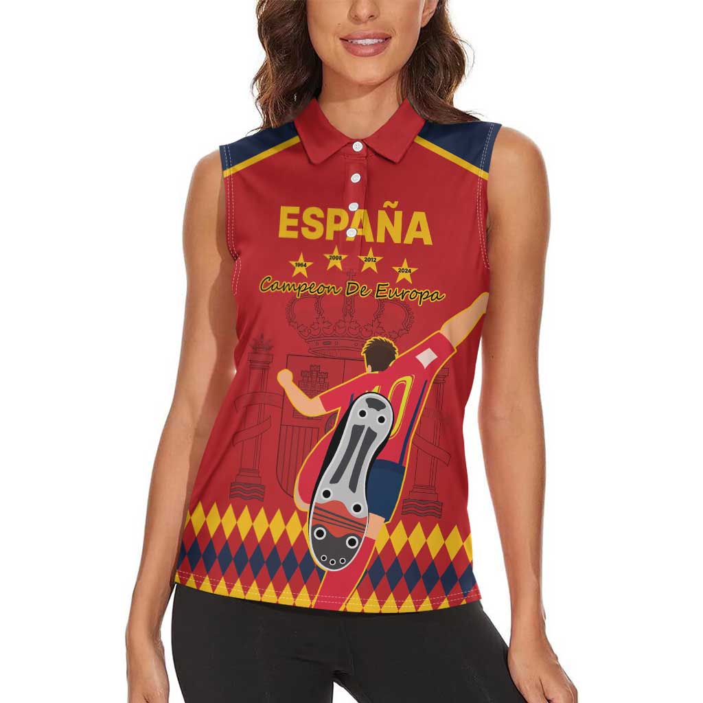 Custom Spain Euro 2024 Champions Women Sleeveless Polo Shirt La Roja Campeon De Europa - Wonder Print Shop