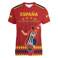 Custom Spain Euro 2024 Champions Women V-Neck T-Shirt La Roja Campeon De Europa - Wonder Print Shop