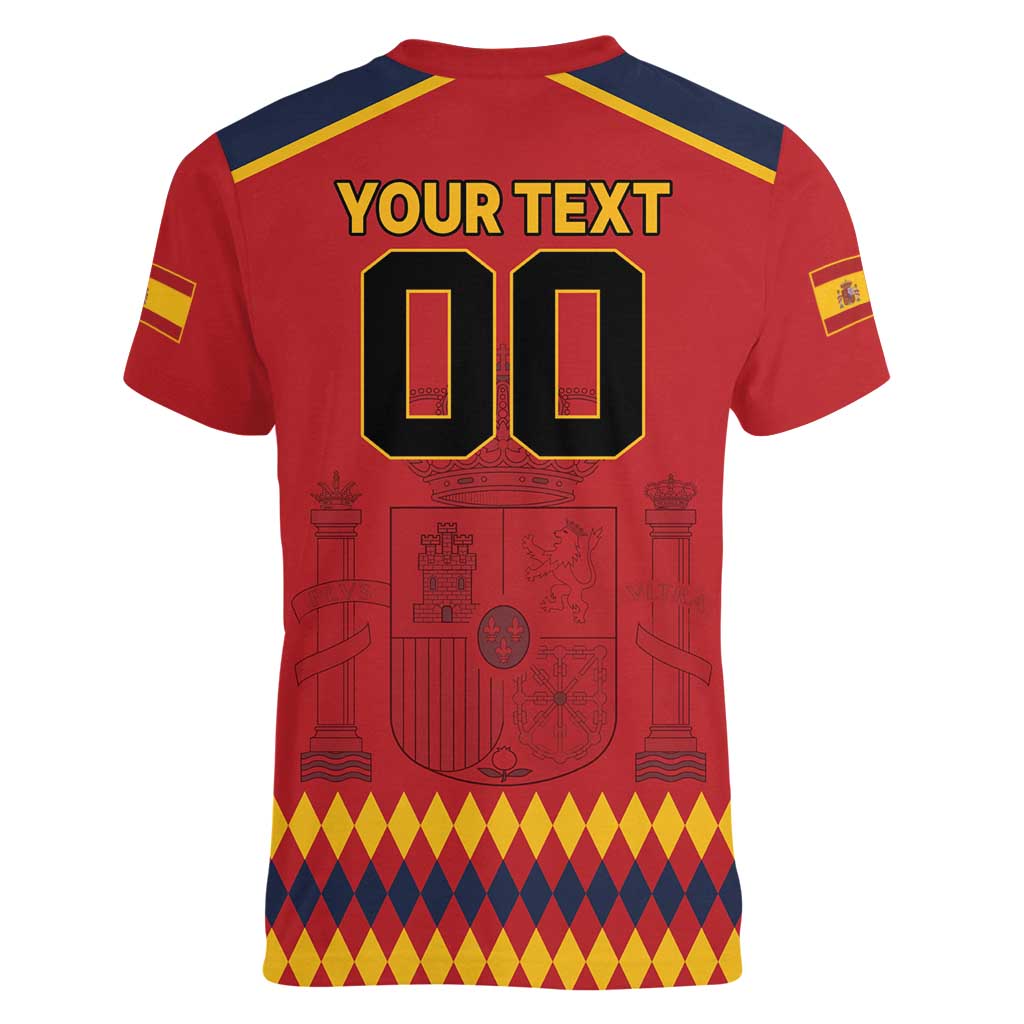 Custom Spain Euro 2024 Champions Women V-Neck T-Shirt La Roja Campeon De Europa - Wonder Print Shop