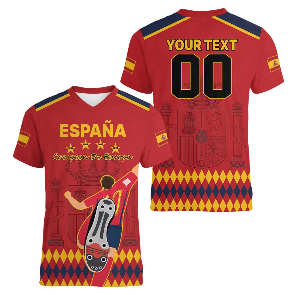 Custom Spain Euro 2024 Champions Women V-Neck T-Shirt La Roja Campeon De Europa - Wonder Print Shop