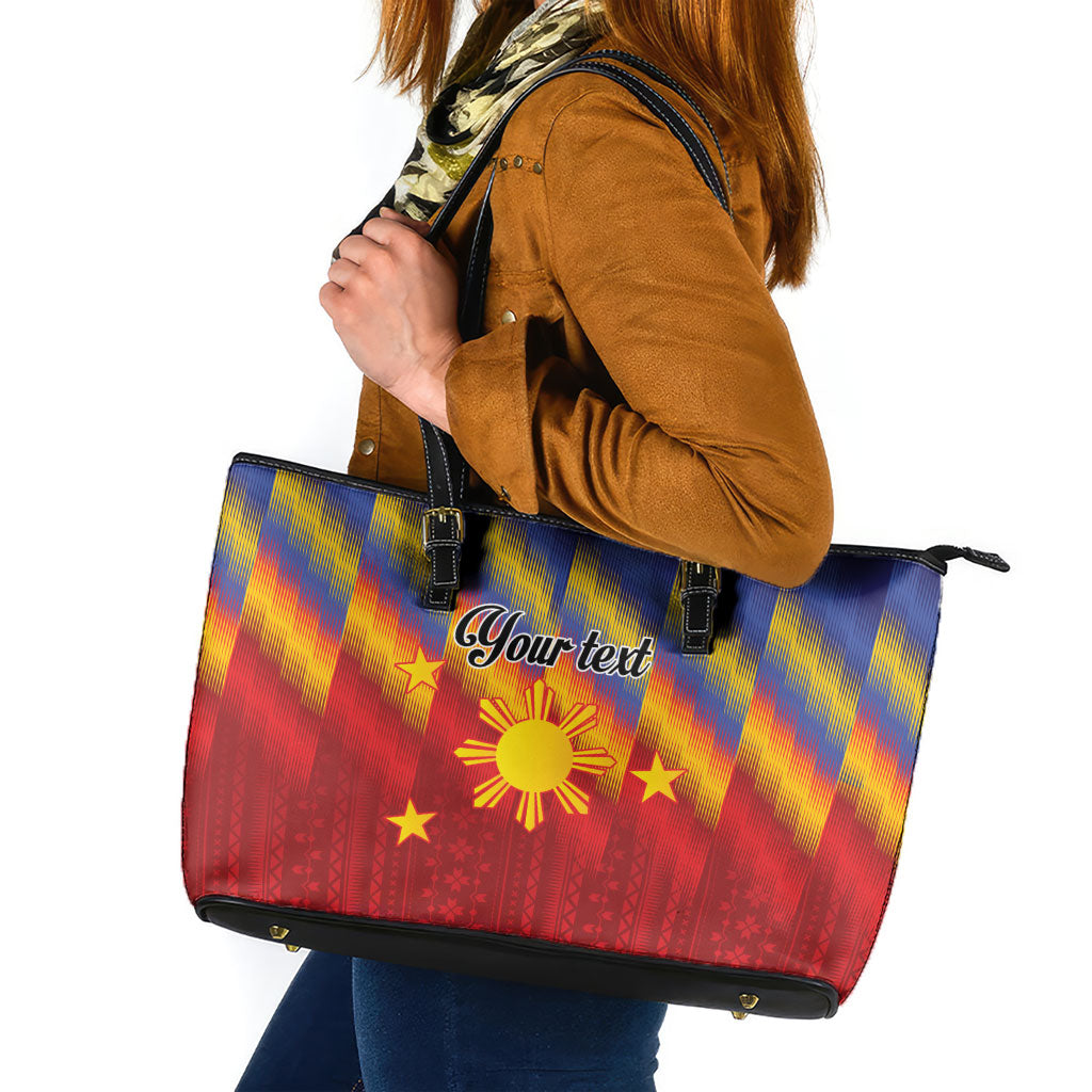 Personalized Philippines Eight Rays Sun Leather Tote Bag Traditional Filipino Igorot Pattern Motif
