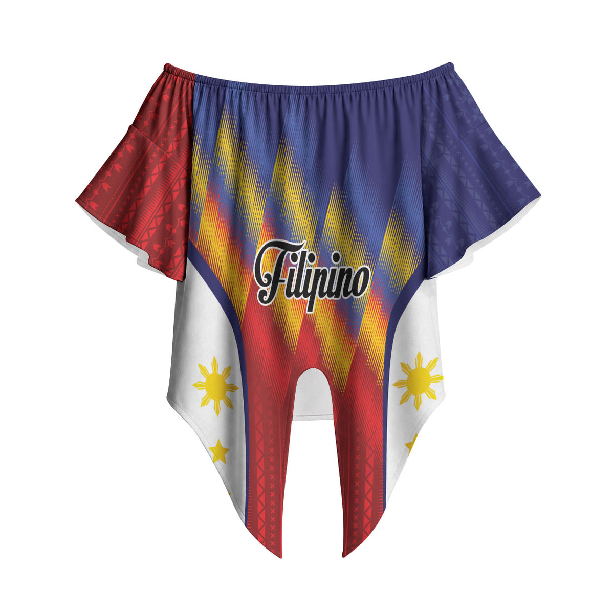 Personalized Philippines Eight Rays Sun Off Shoulder Wrap Waist Top Traditional Filipino Igorot Pattern Motif