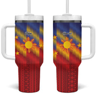 Personalized Philippines Eight Rays Sun Tumbler With Handle Traditional Filipino Igorot Pattern Motif