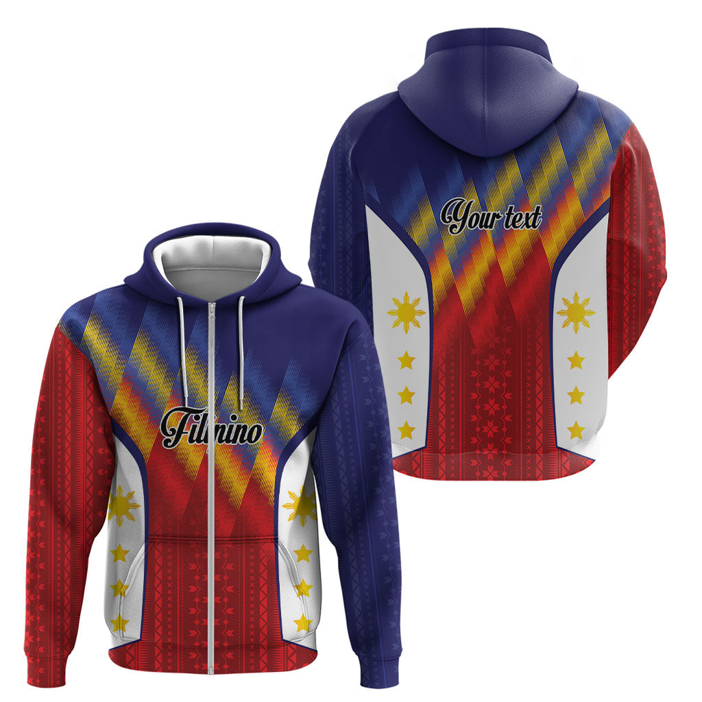 Personalized Philippines Eight Rays Sun Zip Hoodie Traditional Filipino Igorot Pattern Motif