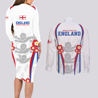 England Women Football Couples Matching Long Sleeve Bodycon Dress and Long Sleeve Button Shirts Three Lions Go World Cup 2023 LT9 - Wonder Print Shop