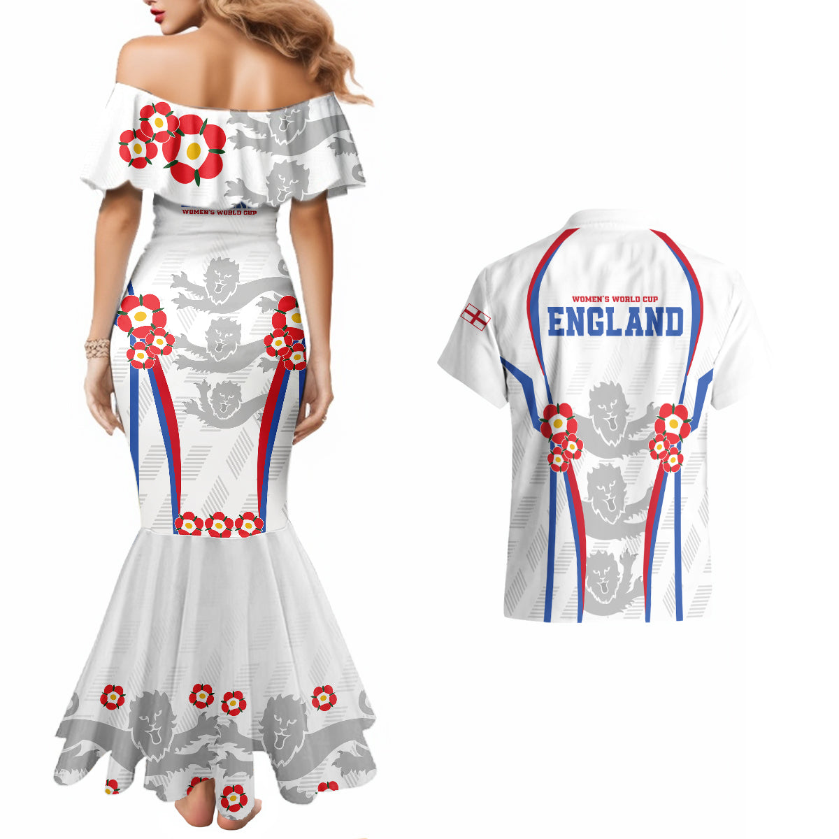 England Women Football Couples Matching Mermaid Dress and Hawaiian Shirt Three Lions Go World Cup 2023 LT9 - Wonder Print Shop