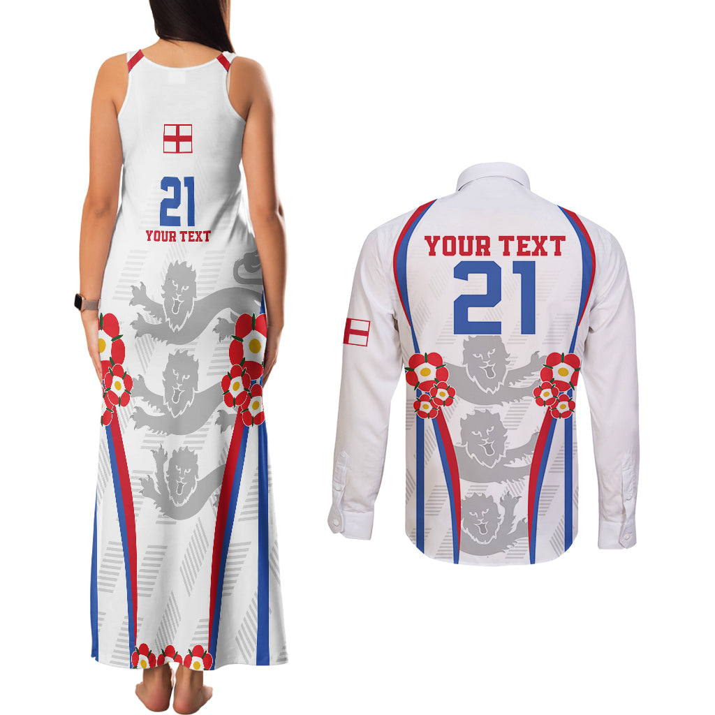 Custom England Women Football Couples Matching Tank Maxi Dress and Long Sleeve Button Shirts Three Lions Go World Cup 2023 LT9 - Wonder Print Shop