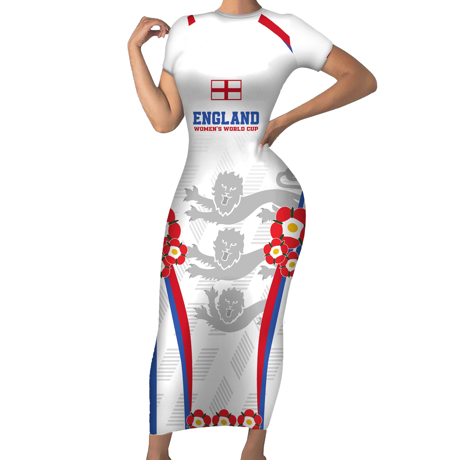 Custom England Women Football Short Sleeve Bodycon Dress Three Lions Go World Cup 2023 - Wonder Print Shop