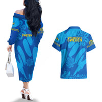 Sweden Women Football Couples Matching Off The Shoulder Long Sleeve Dress and Hawaiian Shirt Blagult World Cup 2023 LT9 - Wonder Print Shop