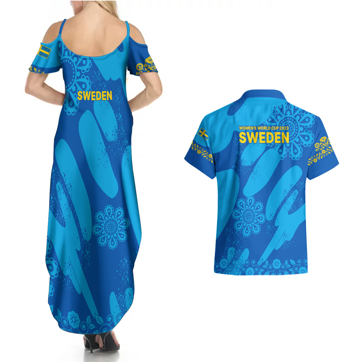 Sweden Women Football Couples Matching Summer Maxi Dress and Hawaiian Shirt Blagult World Cup 2023 LT9 - Wonder Print Shop
