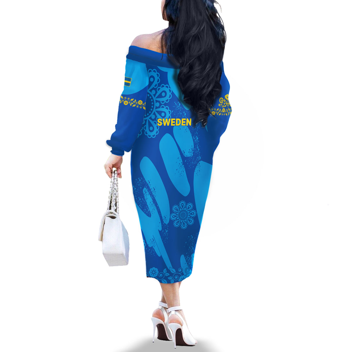 Sweden Women Football Off The Shoulder Long Sleeve Dress Blagult World Cup 2023 - Wonder Print Shop