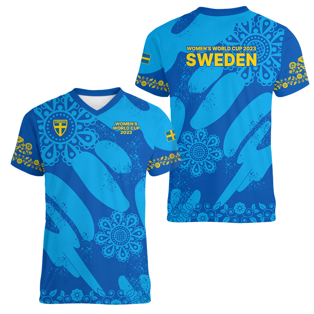 Sweden Women Football Women V Neck T Shirt Blagult World Cup 2023 - Wonder Print Shop