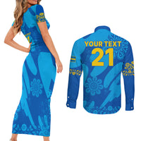Custom Sweden Women Football Couples Matching Short Sleeve Bodycon Dress and Long Sleeve Button Shirts Blagult World Cup 2023 LT9 - Wonder Print Shop