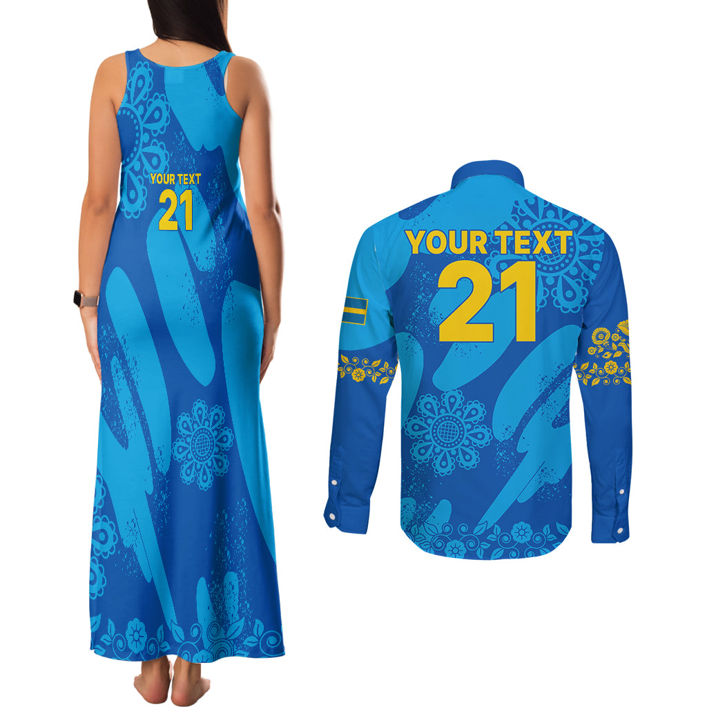 Custom Sweden Women Football Couples Matching Tank Maxi Dress and Long Sleeve Button Shirts Blagult World Cup 2023 LT9 - Wonder Print Shop
