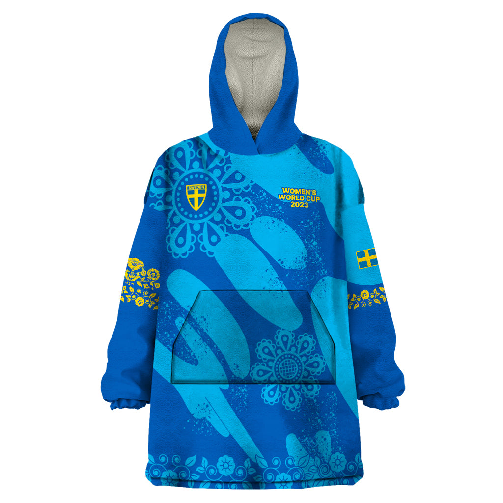 Custom Sweden Women Football Wearable Blanket Hoodie Blagult World Cup 2023 - Wonder Print Shop