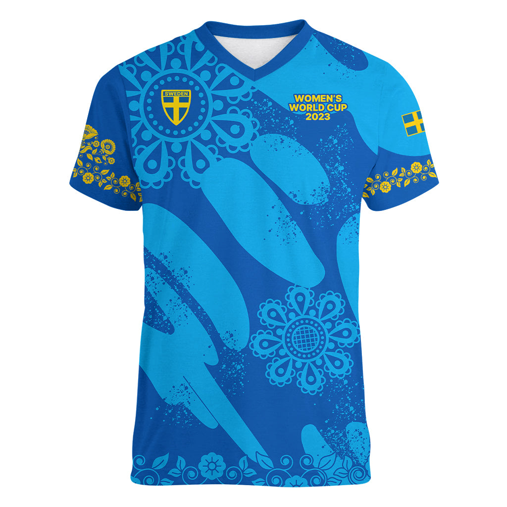 Custom Sweden Women Football Women V Neck T Shirt Blagult World Cup 2023 - Wonder Print Shop