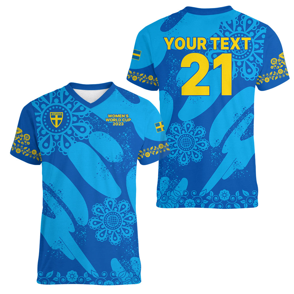 Custom Sweden Women Football Women V Neck T Shirt Blagult World Cup 2023 - Wonder Print Shop