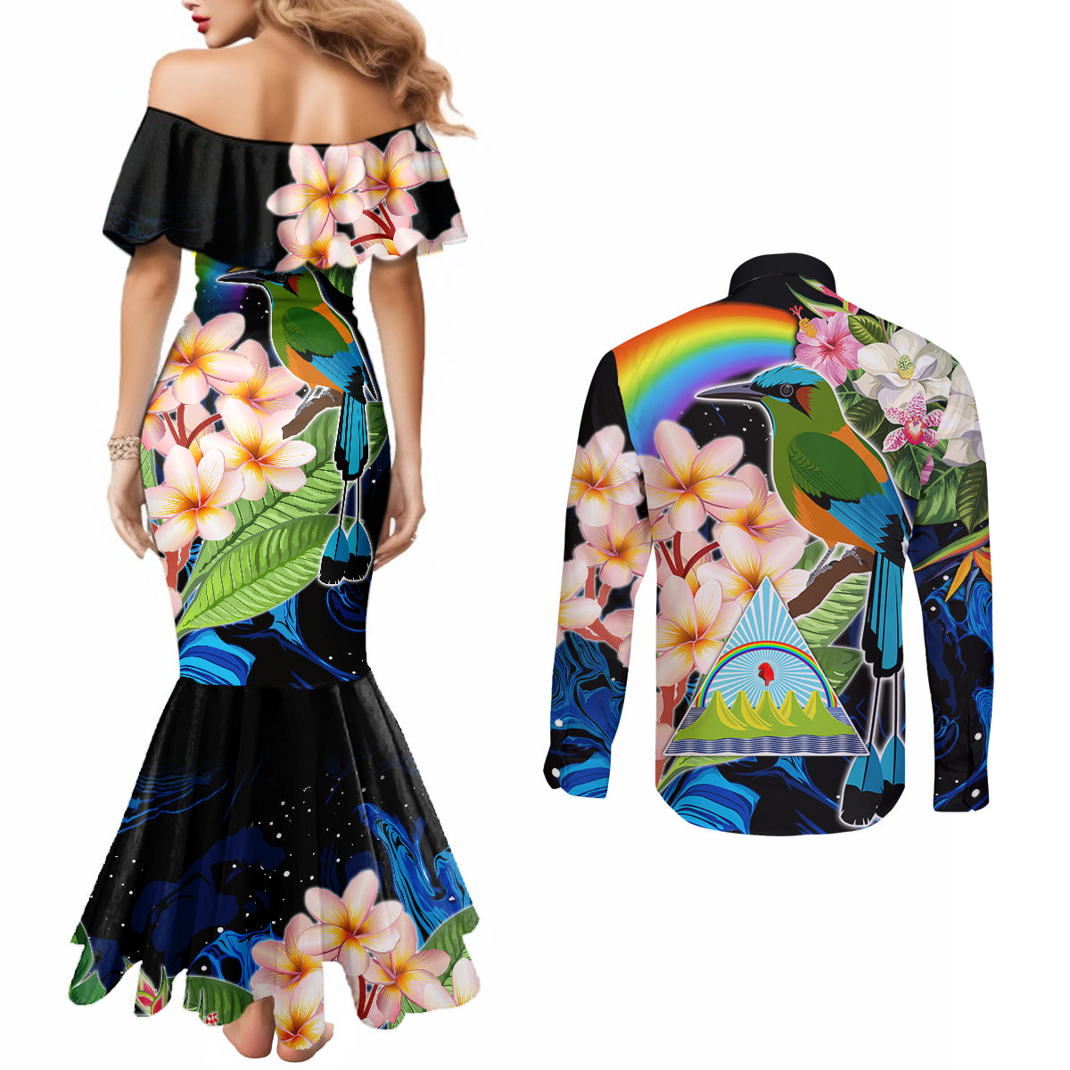 nicaragua-couples-matching-mermaid-dress-and-long-sleeve-button-shirts-guardabarranco-and-beauty-sacuanjoche-sprit