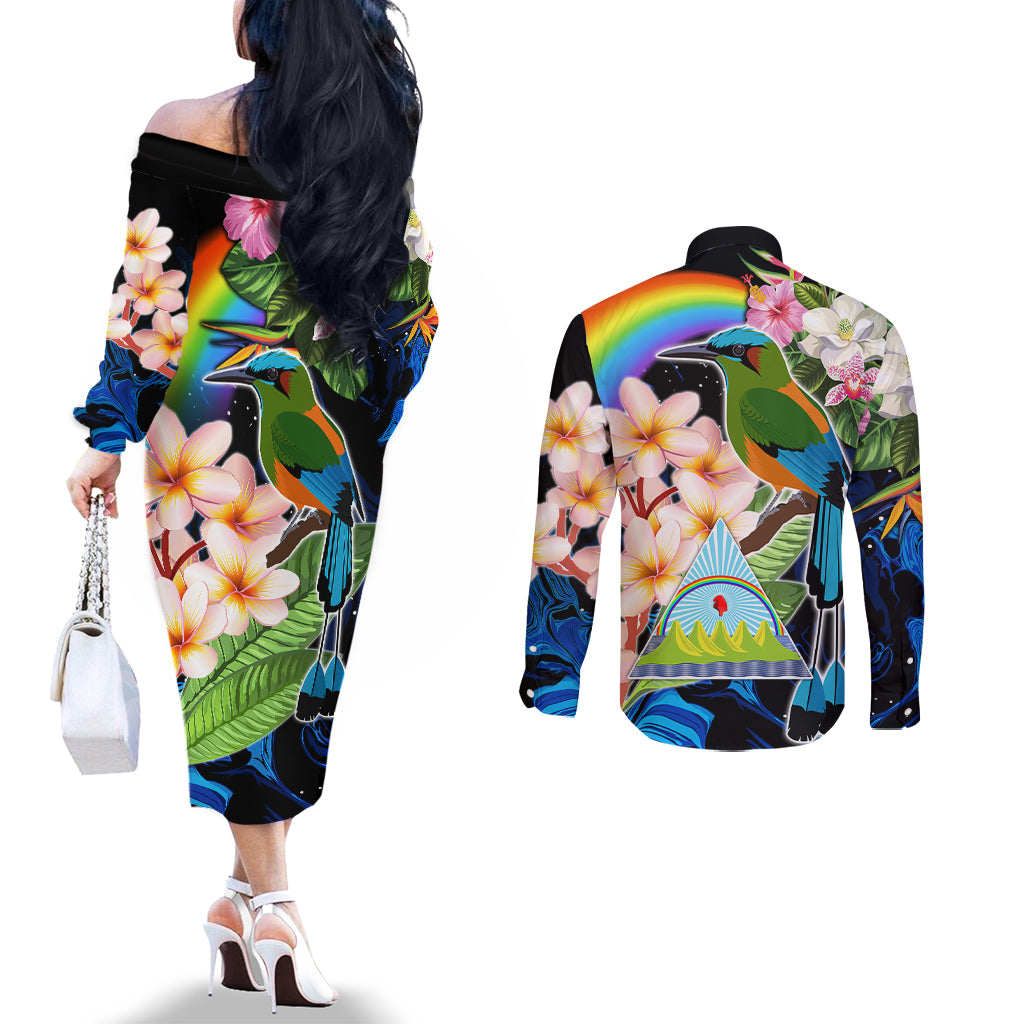 nicaragua-couples-matching-off-the-shoulder-long-sleeve-dress-and-long-sleeve-button-shirts-guardabarranco-and-beauty-sacuanjoche-sprit