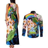 Nicaragua Couples Matching Tank Maxi Dress and Long Sleeve Button Shirts Guardabarranco and Beauty Sacuanjoche Sprit LT9 - Wonder Print Shop