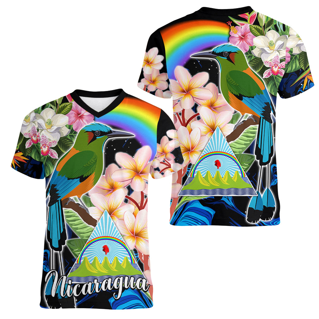 Nicaragua Women V Neck T Shirt Guardabarranco and Beauty Sacuanjoche Sprit - Wonder Print Shop