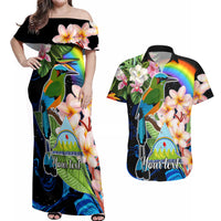 Personalised Nicaragua Couples Matching Off Shoulder Maxi Dress and Hawaiian Shirt Guardabarranco and Beauty Sacuanjoche Sprit LT9 - Wonder Print Shop