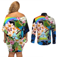 Personalised Nicaragua Couples Matching Off Shoulder Short Dress and Long Sleeve Button Shirts Guardabarranco and Beauty Sacuanjoche Sprit LT9 - Wonder Print Shop