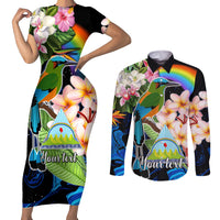Personalised Nicaragua Couples Matching Short Sleeve Bodycon Dress and Long Sleeve Button Shirts Guardabarranco and Beauty Sacuanjoche Sprit LT9 - Wonder Print Shop