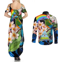 Personalised Nicaragua Couples Matching Summer Maxi Dress and Long Sleeve Button Shirts Guardabarranco and Beauty Sacuanjoche Sprit LT9 - Wonder Print Shop