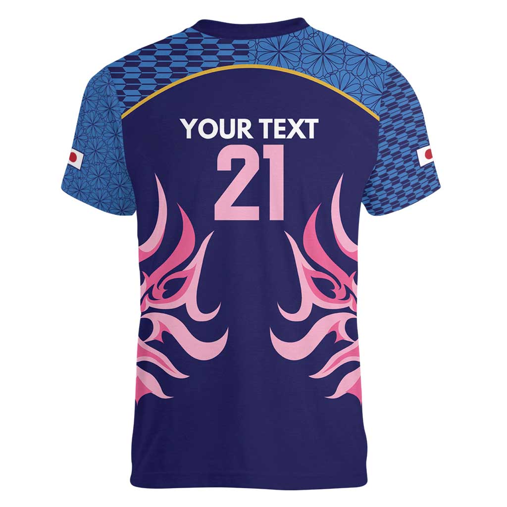 Twenty20 Japan Cricket Custom Women V-Neck T-Shirt Retro Blue Version - Wonder Print Shop