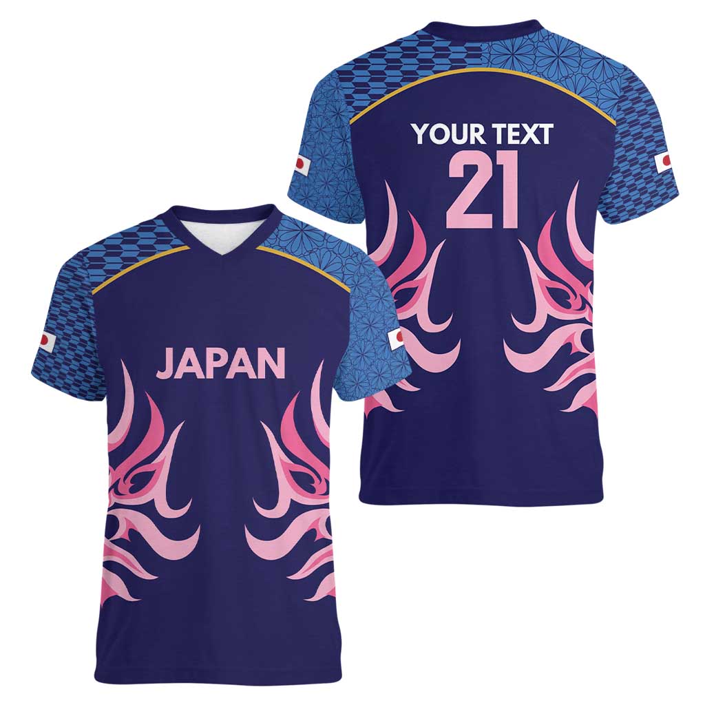 Twenty20 Japan Cricket Custom Women V-Neck T-Shirt Retro Blue Version - Wonder Print Shop