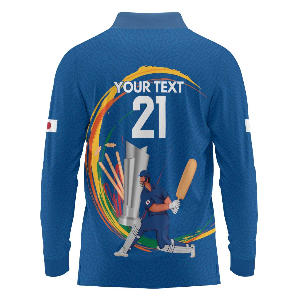 Custom Cricket Japan East Asia-Pacific Long Sleeve Polo Shirt Japan Momentum Unleashed - Wonder Print Shop